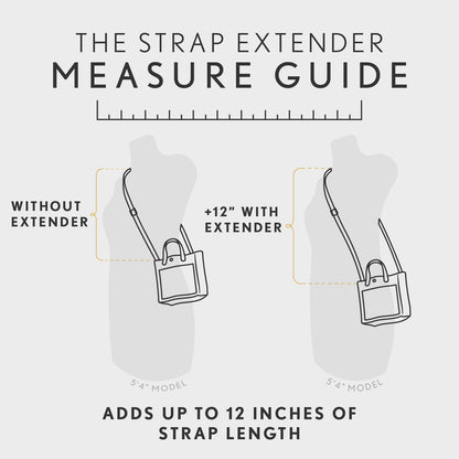 All Variants | Measure guide for the strap extender showing length increase with extender