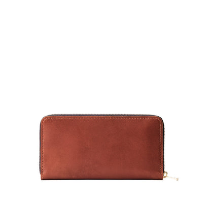 Chestnut | Large accordion leather wallet with zipper closed