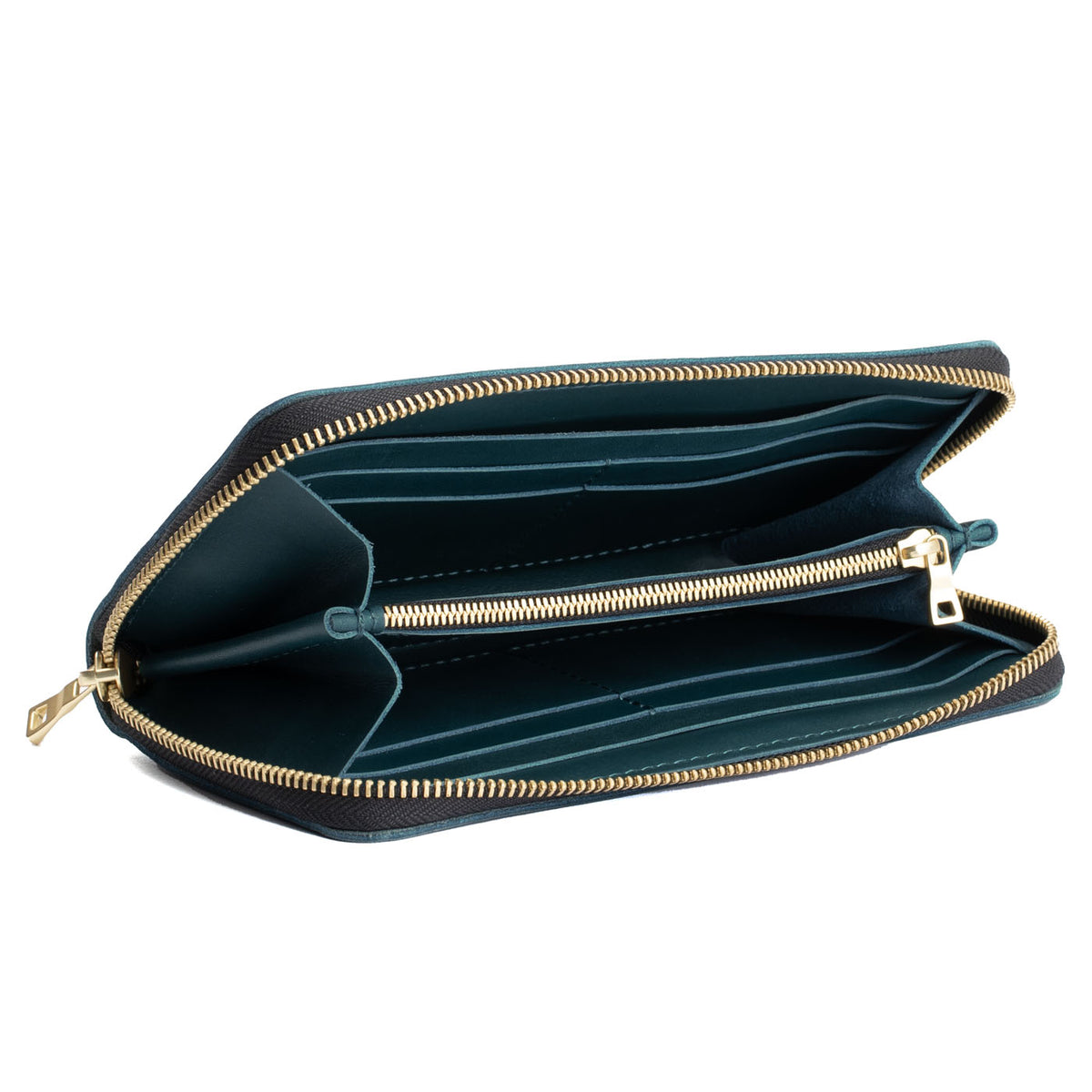 Harbor | Large accordion leather wallet with zipper open