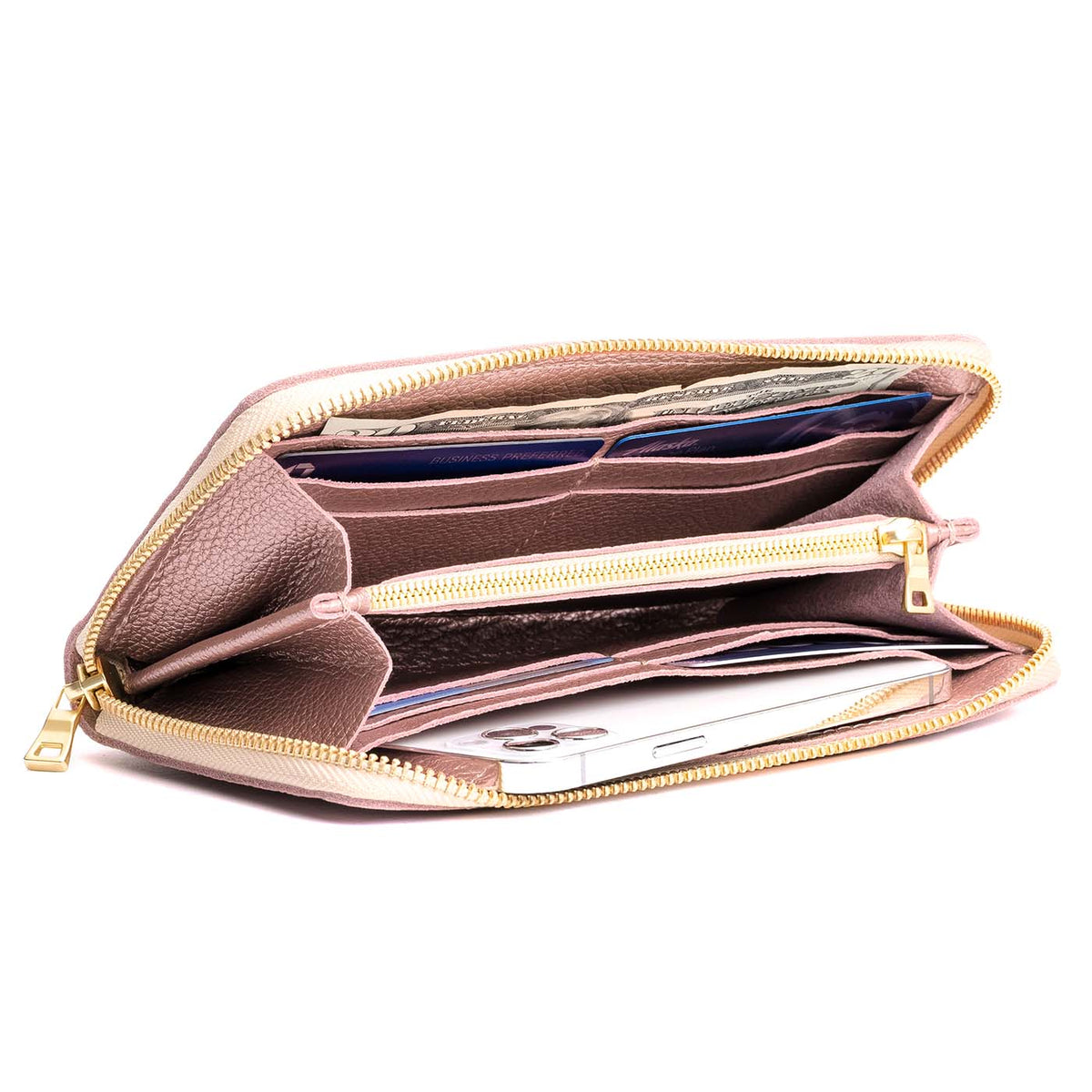Supernova | Large accordion leather wallet with zipper open