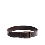 Java | Mens stitched leather belt with antiqued brass buckle