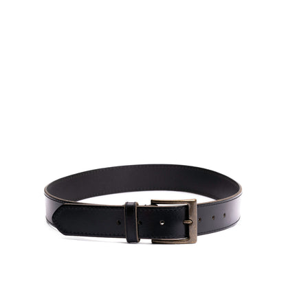 Jet Black | Mens stitched leather belt with antiqued brass buckle