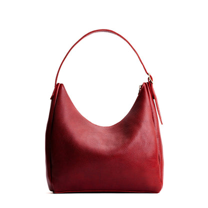 Chili Red*Large | U-shaped, flat-bottomed leather shoulder bag with adjustable strap