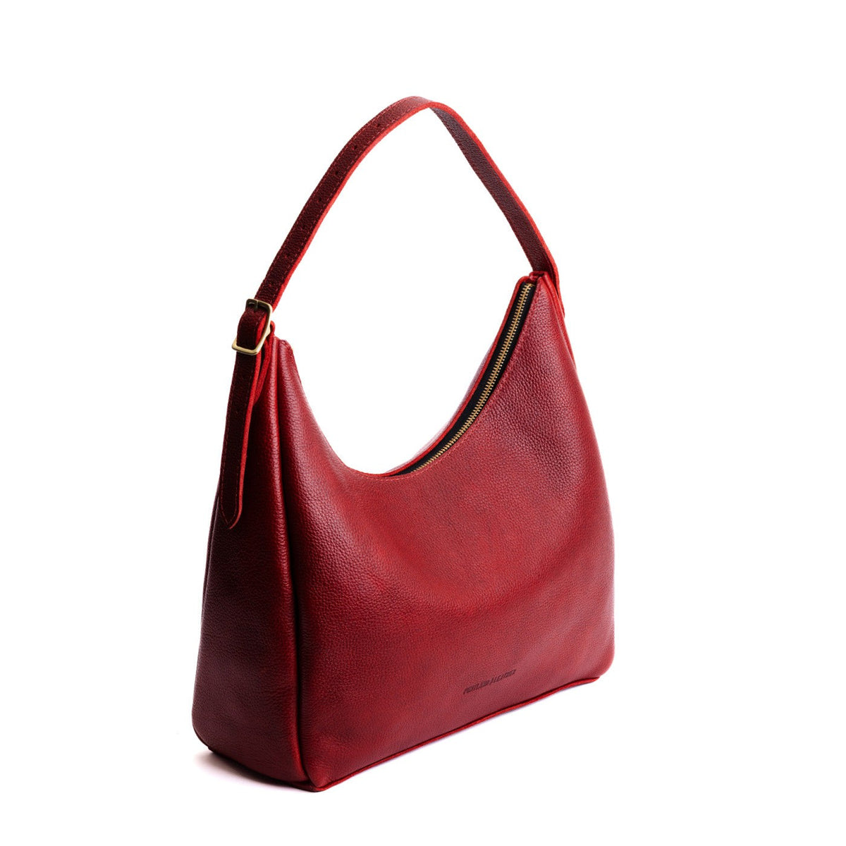 Chili Red*Large | U-shaped, flat-bottomed leather shoulder bag with adjustable strap