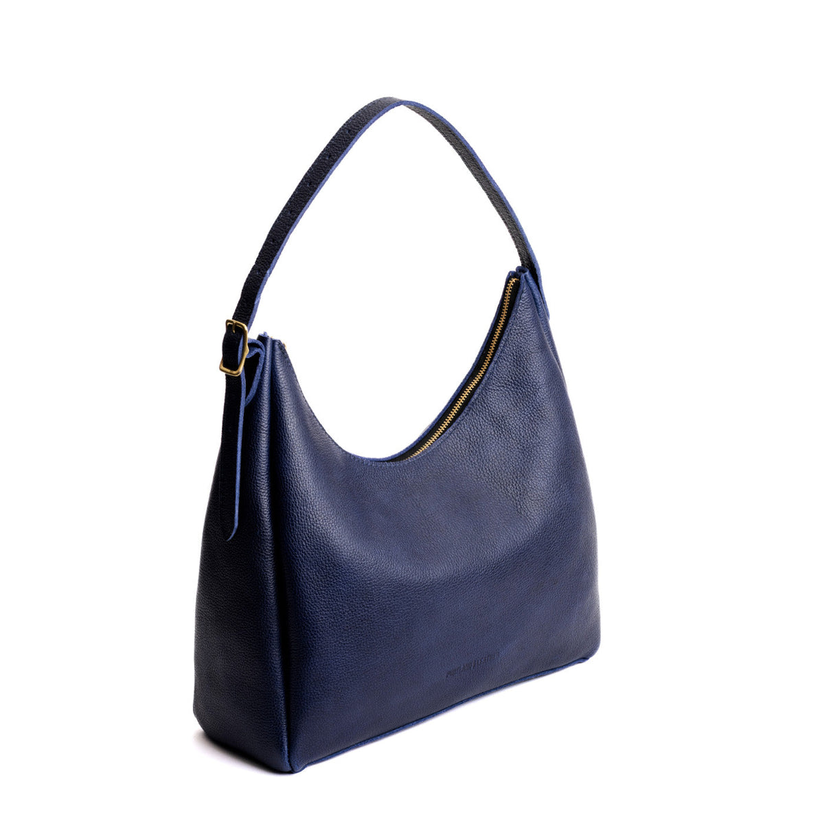 Cobalt*Large | U-shaped, flat-bottomed leather shoulder bag with adjustable strap