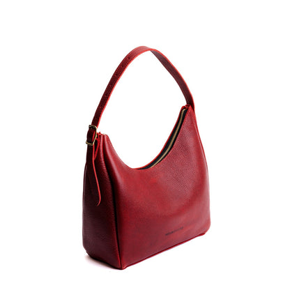 Chili Red*Medium | U-shaped, flat-bottomed leather shoulder bag with adjustable strap
