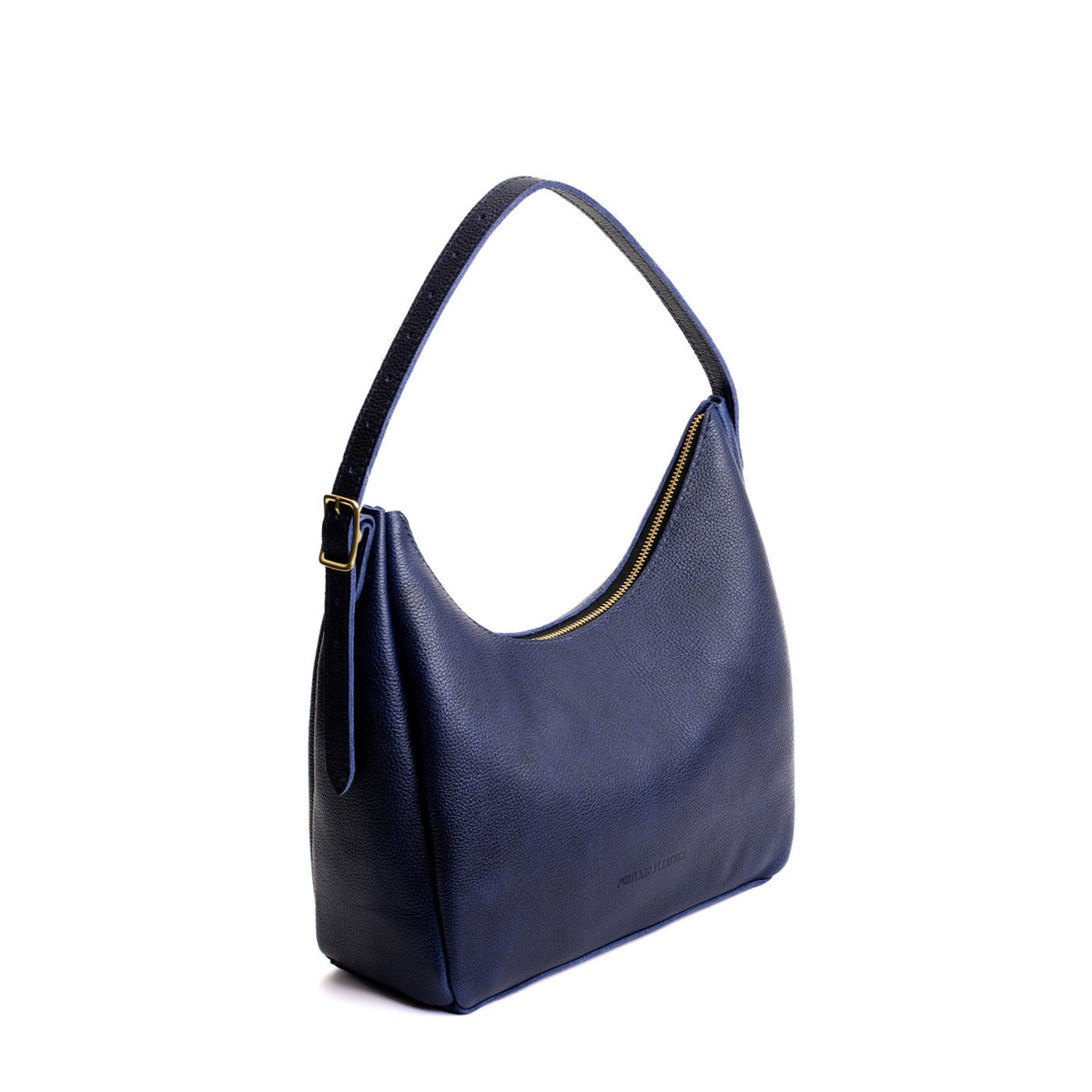 Cobalt*Medium | U-shaped, flat-bottomed leather shoulder bag with adjustable strap