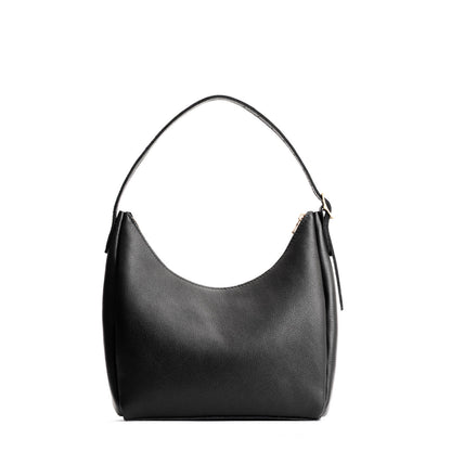 Pebbled--black*Medium | U-shaped, flat-bottomed leather shoulder bag with adjustable strap