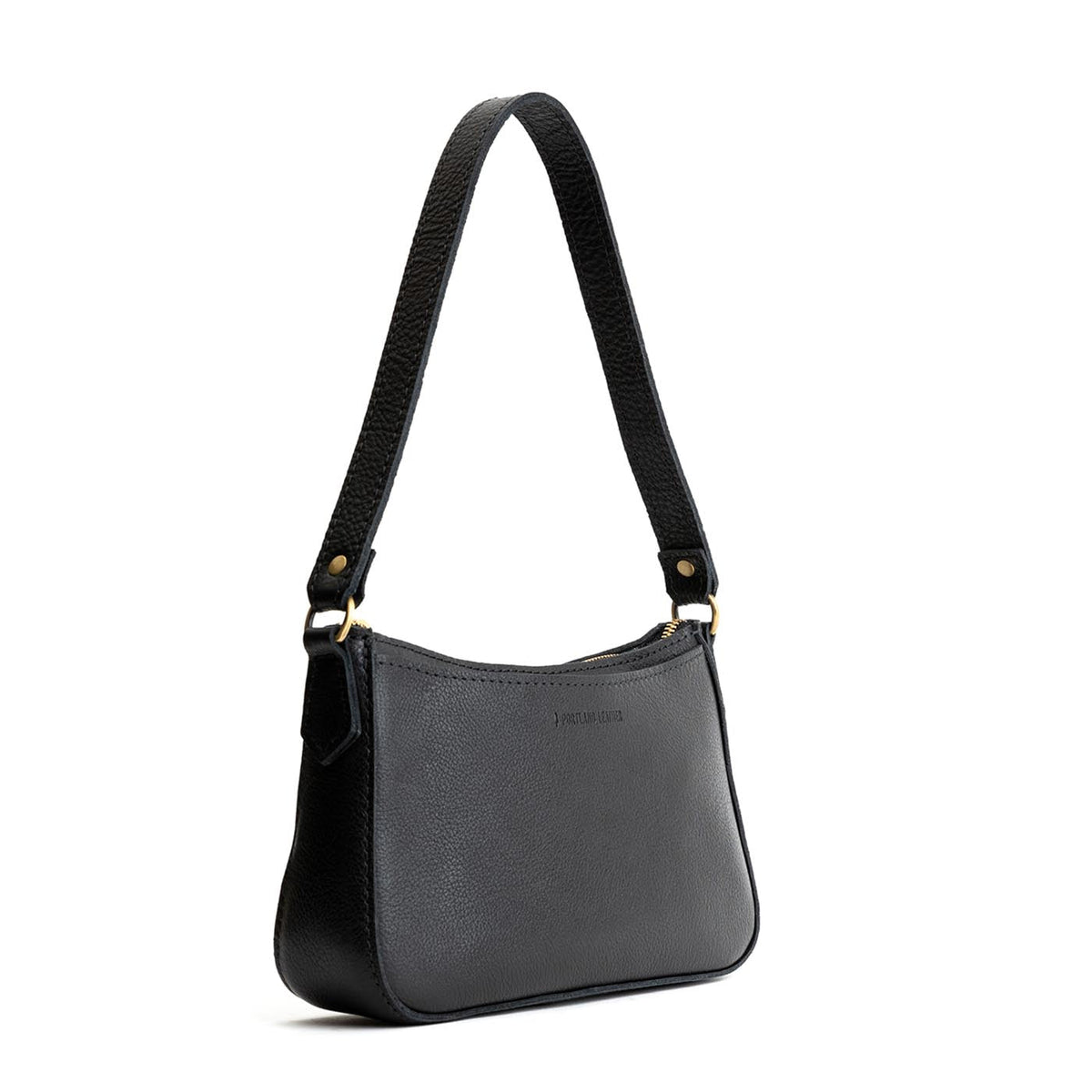 Pebbled--black*Small | Petite bean shaped shoulder bag with a zipper closure