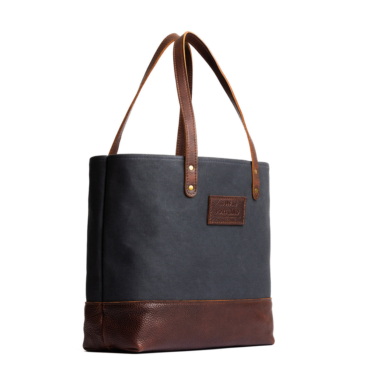 Navy | Canvas tote with leather base and handles