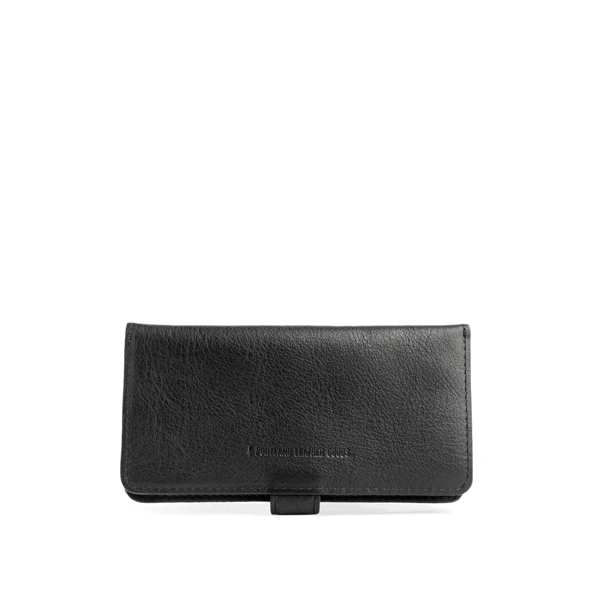 Pebbled--black | Back of leather wallet closed