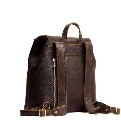 Coldbrew | Back of leather backpack showing rear zippered pocket on a white background