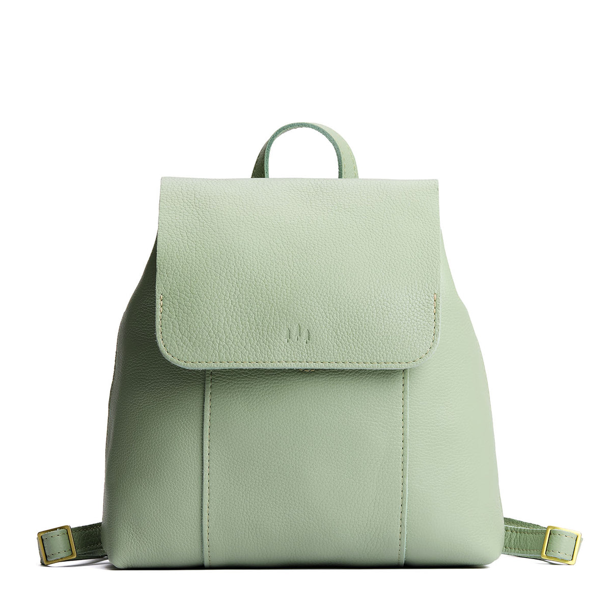 Pistachio | Leather backpack with magnetic flap closure on a white
