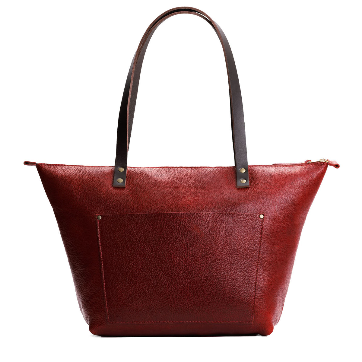 Chili Red*Zipper | Large leather tote bag with sturdy bridle handles and front pocket