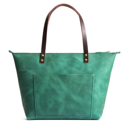 Surf*Zipper | Large zipper leather tote bag with sturdy bridle handles and front pocket