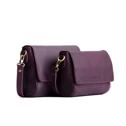 Plum | Side by Side of both sizes of Leather Crossbody Bag with Magnetic Messenger Bag Closure