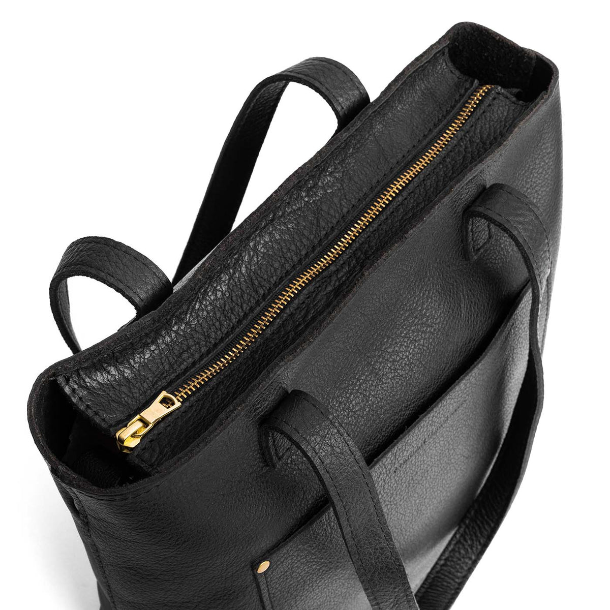 Pebbled--black*Zipper | Medium Tote with dual shoulder straps and crossbody strap