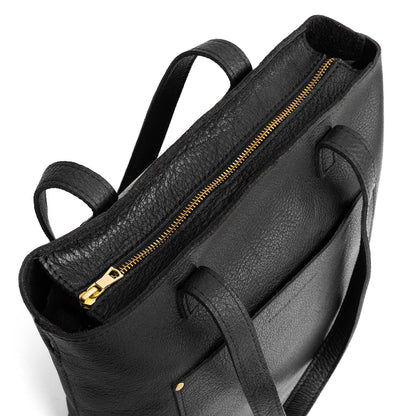 Pebbled--black*Zipper | Medium Tote with dual shoulder straps and crossbody strap