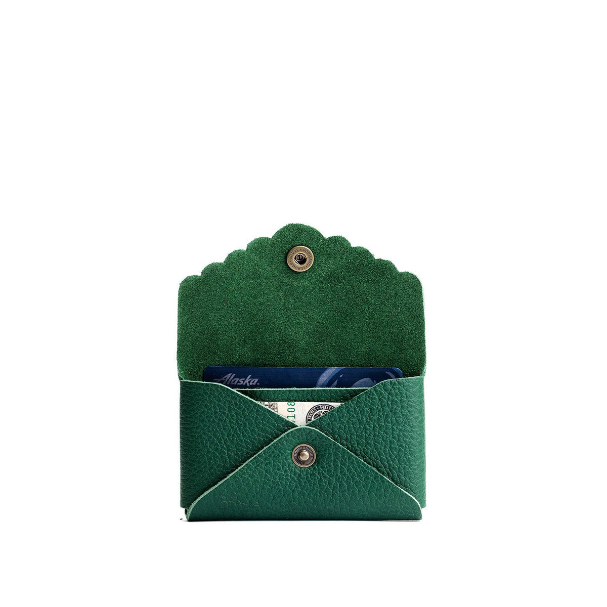 Bacalar | Leather card wallet with scalloped edge open