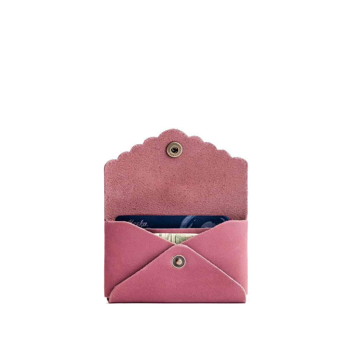 Foxglove | Leather card wallet with scalloped edge open