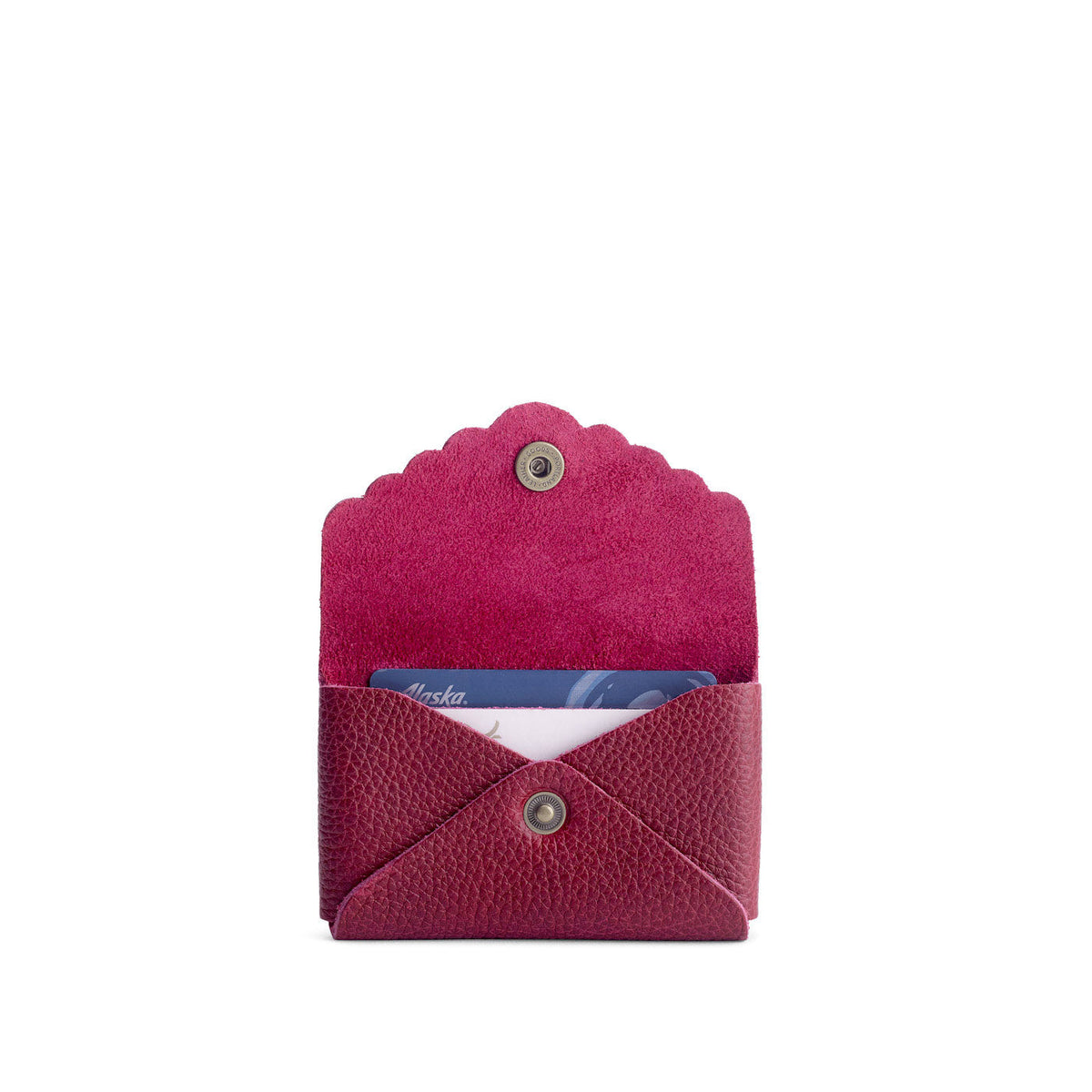 Orchid | Leather card wallet with scalloped edge open