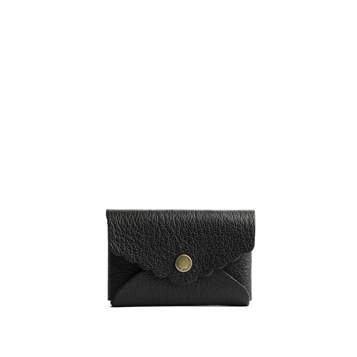 Pebbled--black | Leather card wallet with scalloped edge closed