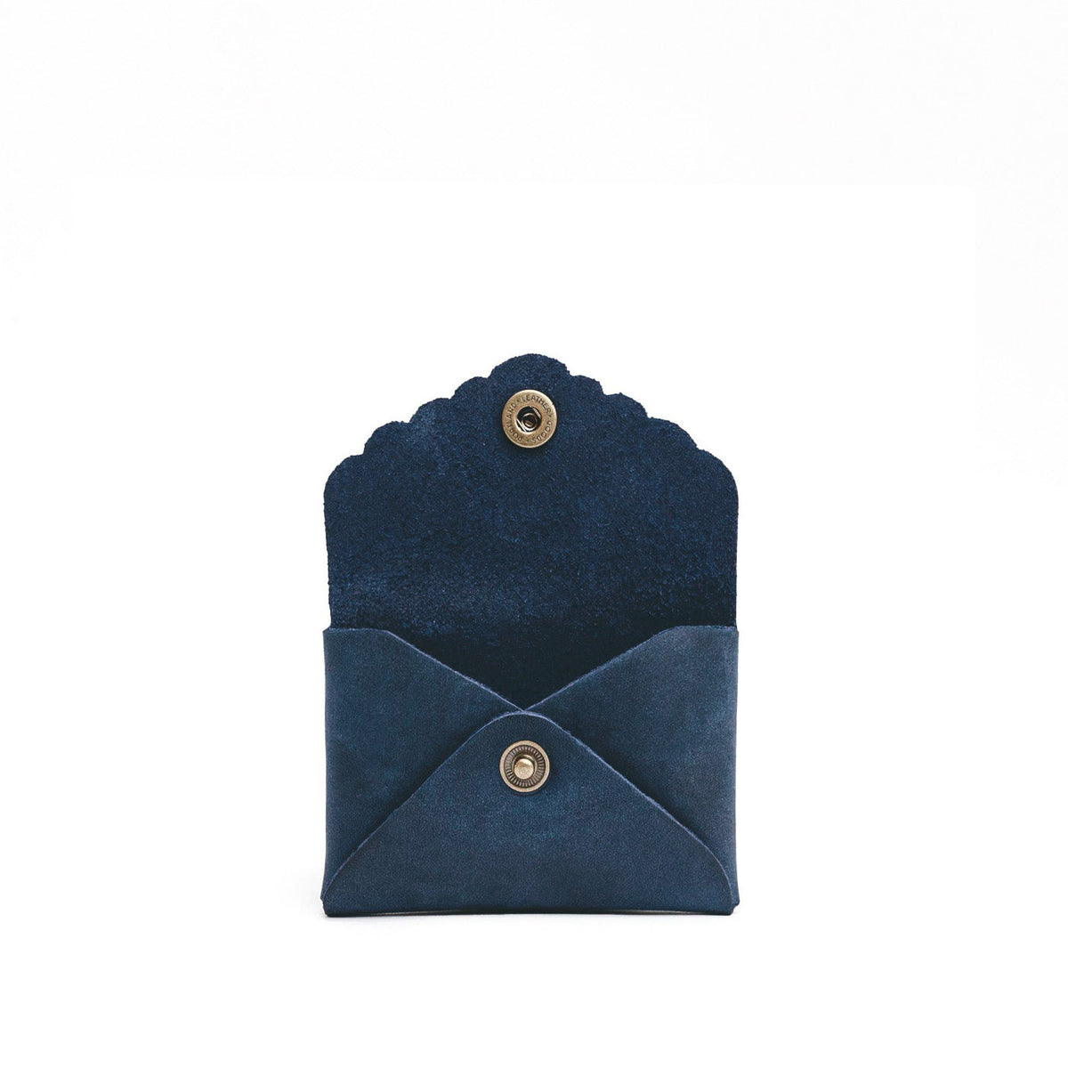 Deep Water | Small leather wallet with scalloped edge open