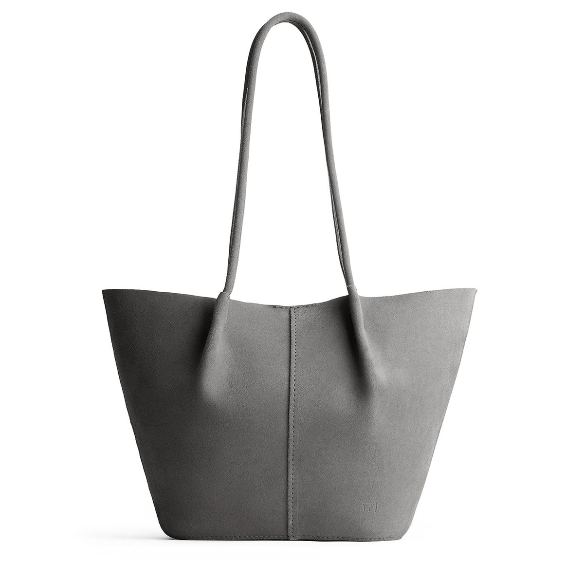 Smoke Grey*Large | Wide bucket shaped tote bag with matching leather handles