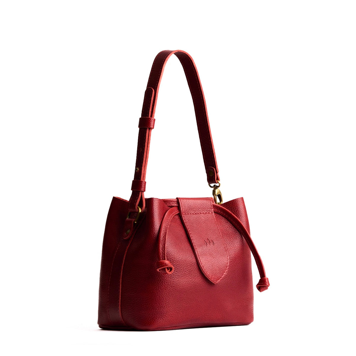 Chili Red*Small | Symmetrical leather bag with leather drawstring closure and adjustable shoulder strap