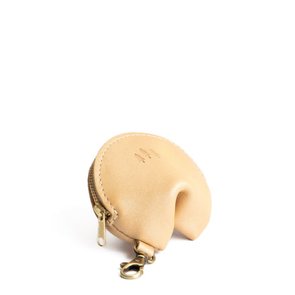 All Color: Champagne | Leather fortune cookie shaped keychain pouch