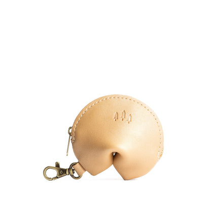 All Color: Champagne | Leather fortune cookie shaped keychain pouch
