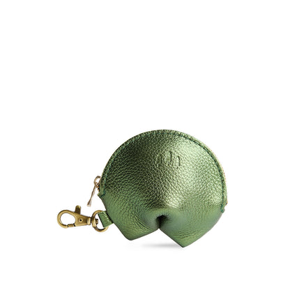 Metallic Greench | Leather fortune cookie shaped keychain pouch