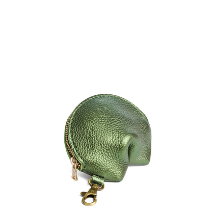 Metallic Greench | Leather fortune cookie shaped keychain pouch