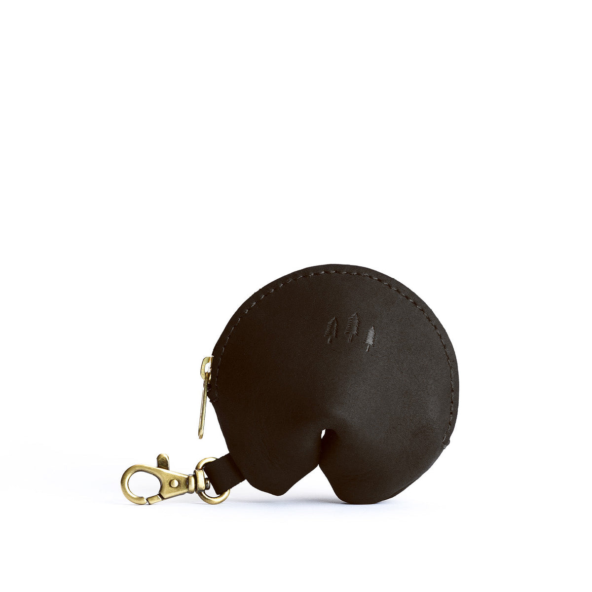All Color: Shadow Black | Leather fortune cookie shaped keychain pouch