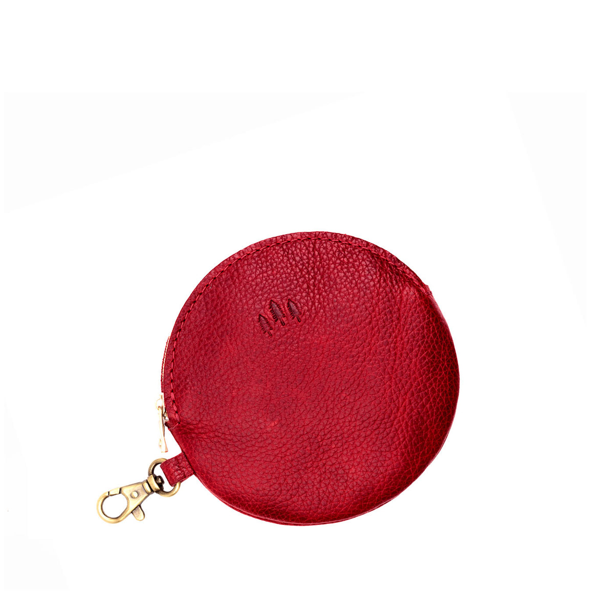 Chili Red | Leather flat round keychain pouch