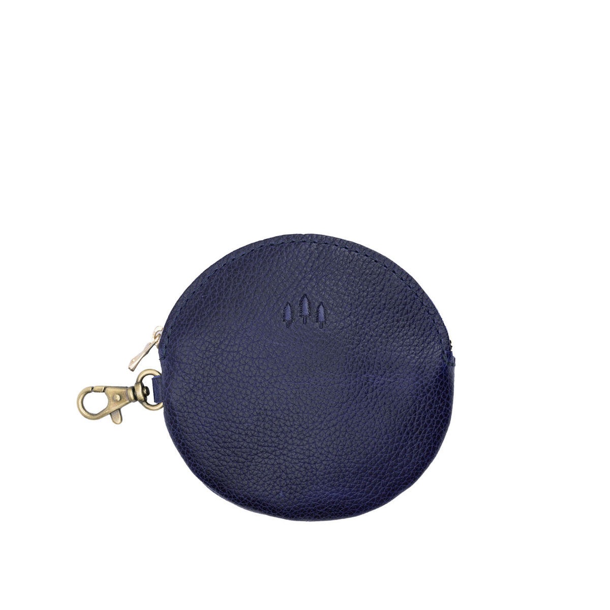 Cobalt | Leather flat round keychain pouch
