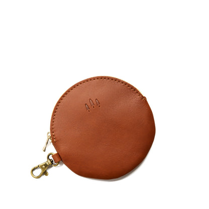 Honey | Leather flat round keychain pouch