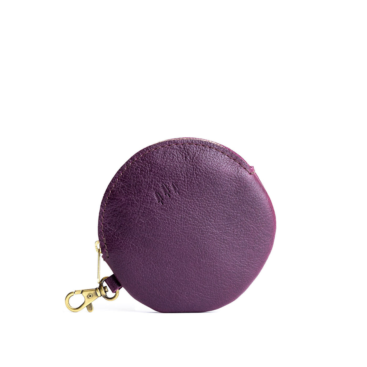 All Color: Plum | Leather flat round keychain pouch