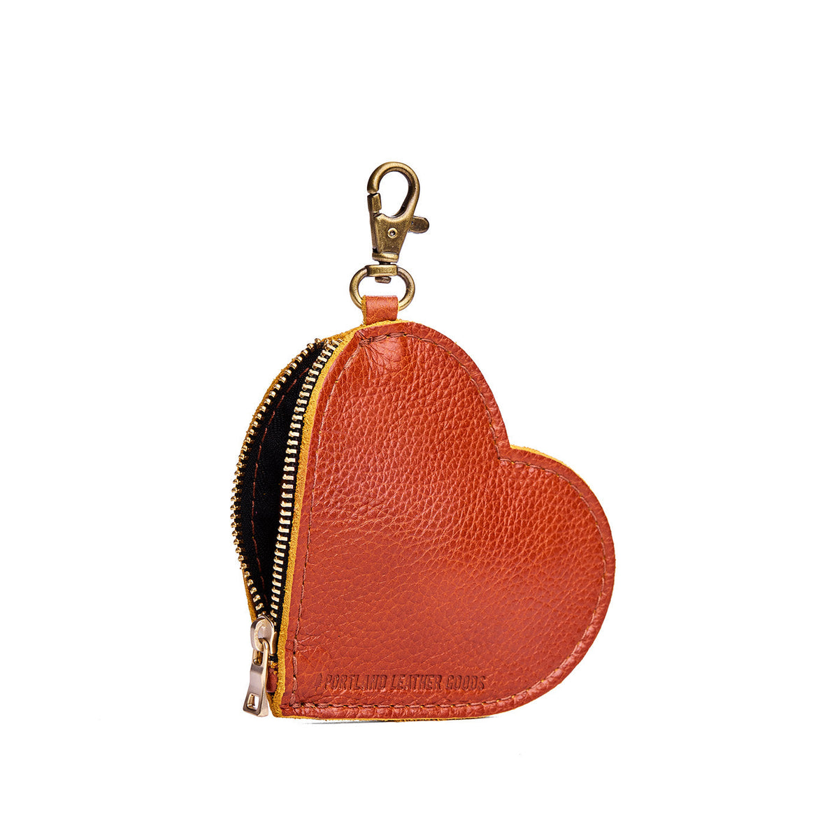 Sienna | Heart-shaped leather pouch keychain with zipper top and lobster clasp