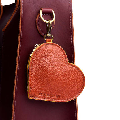 Sienna | Heart-shaped leather pouch keychain with zipper top and lobster clasp