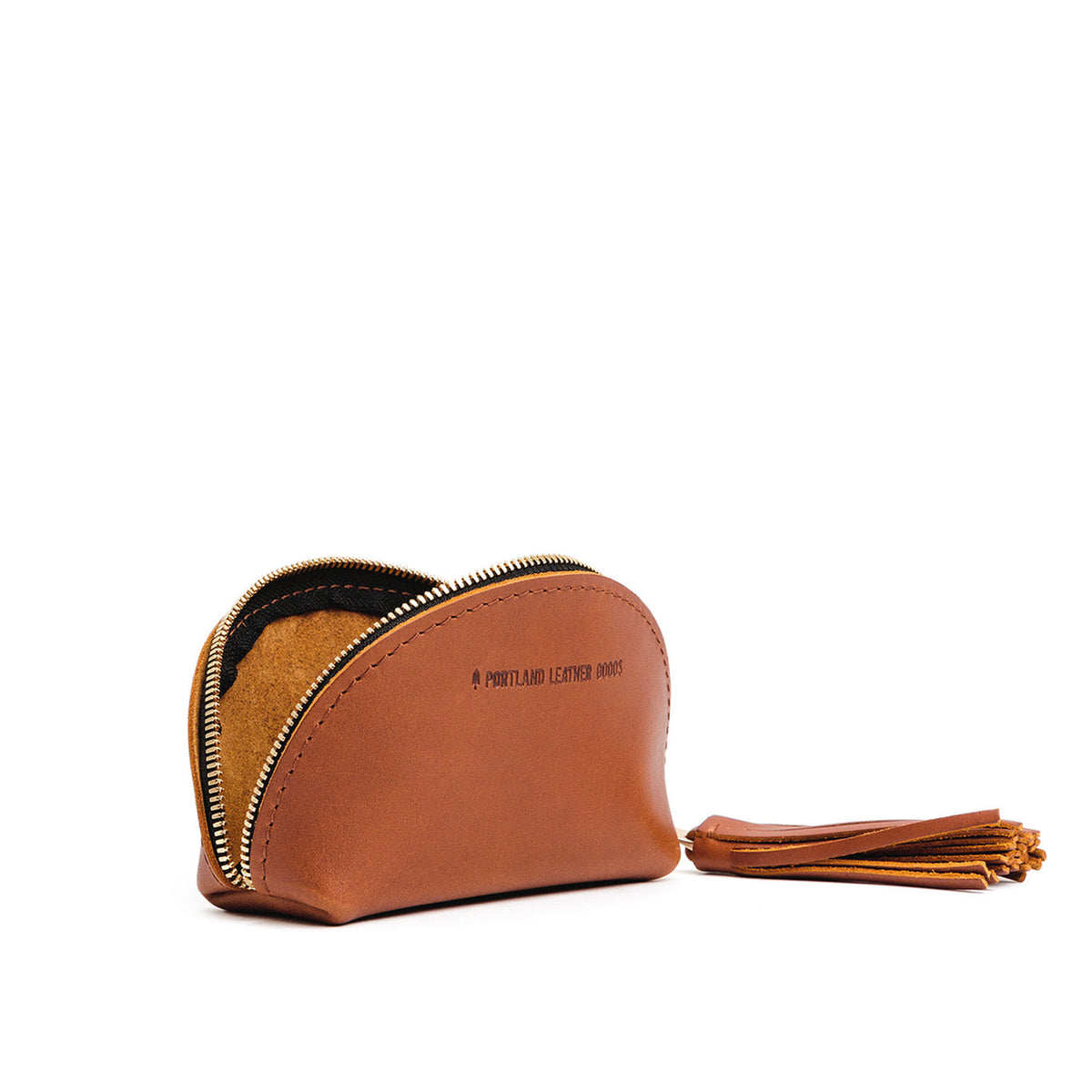 Honey | Small leather zippered pouch with tassel