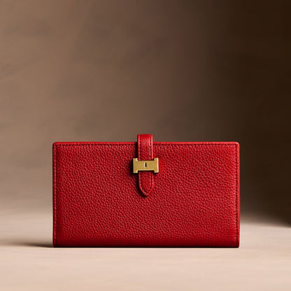 Icon Red*Extra Large | Leather bifold wallet with a strap and bar closure