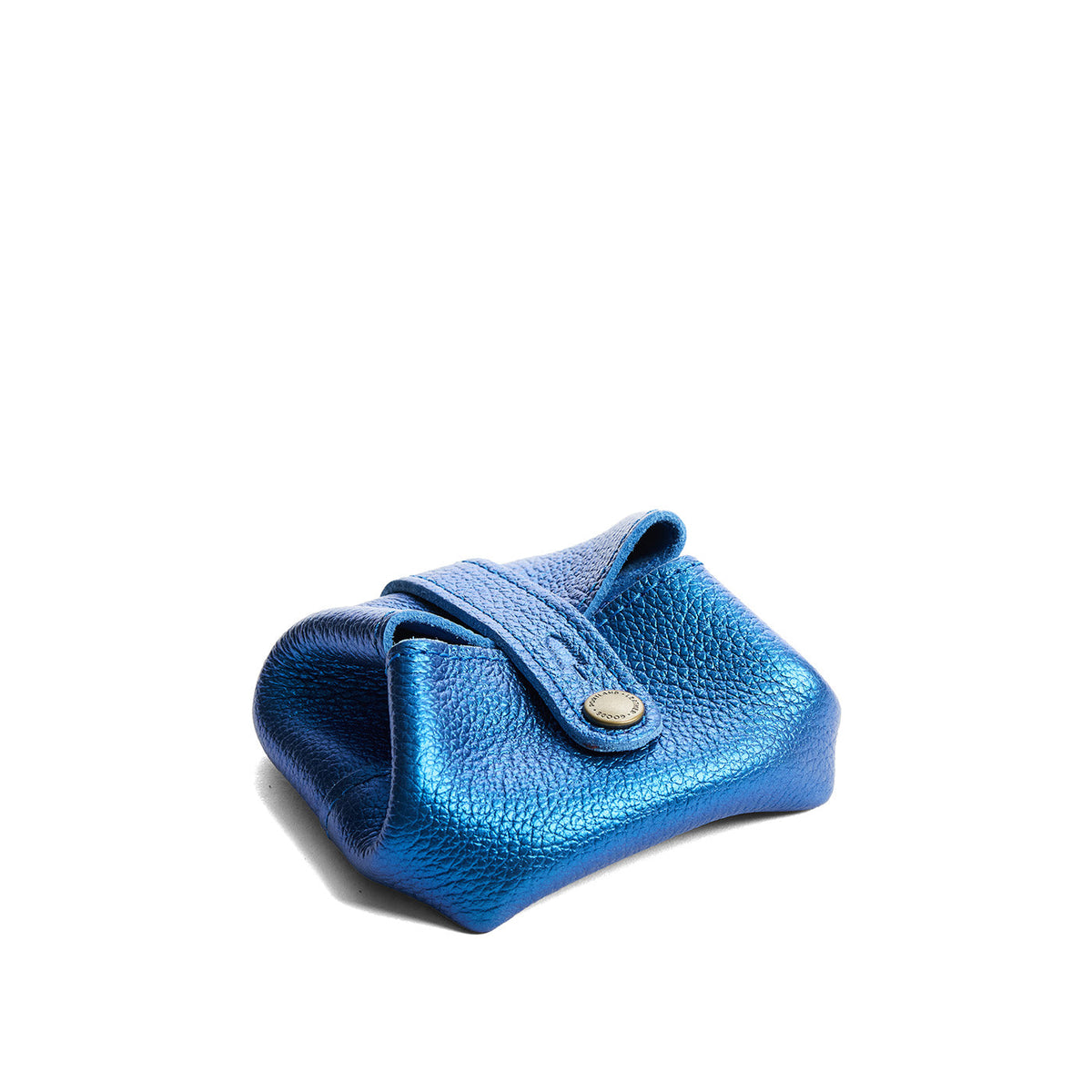Comet Blue | Foldable square leather pouch with snap closure closed