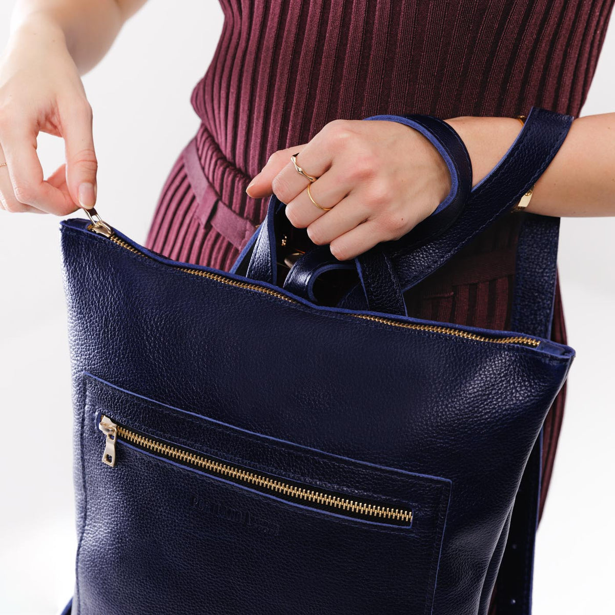Cobalt | Rectangular slim leather backpack