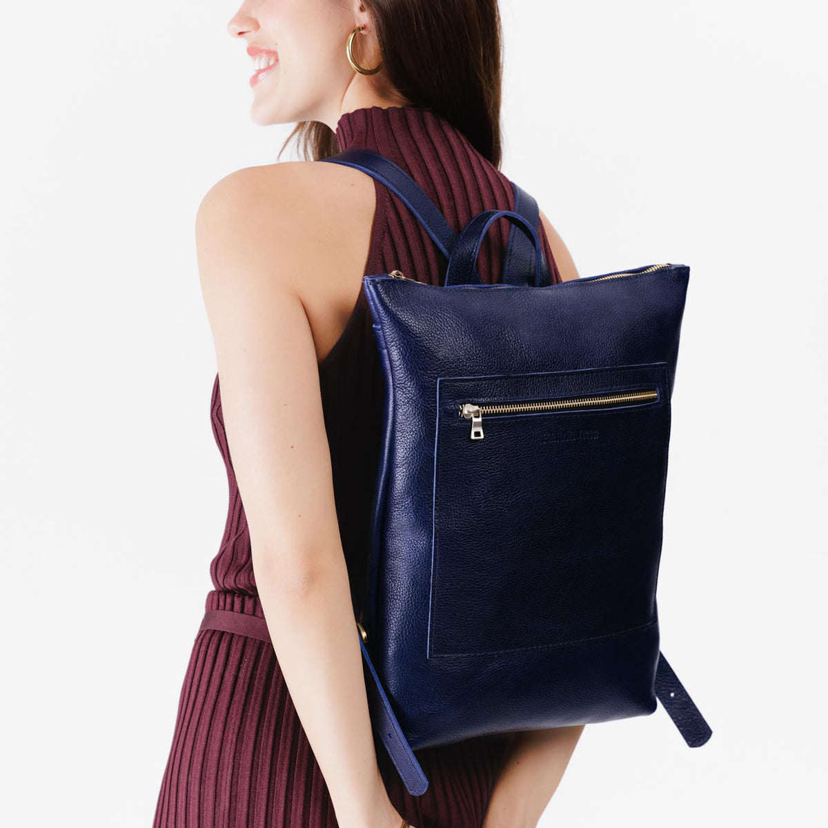 Cobalt | Rectangular slim leather backpack