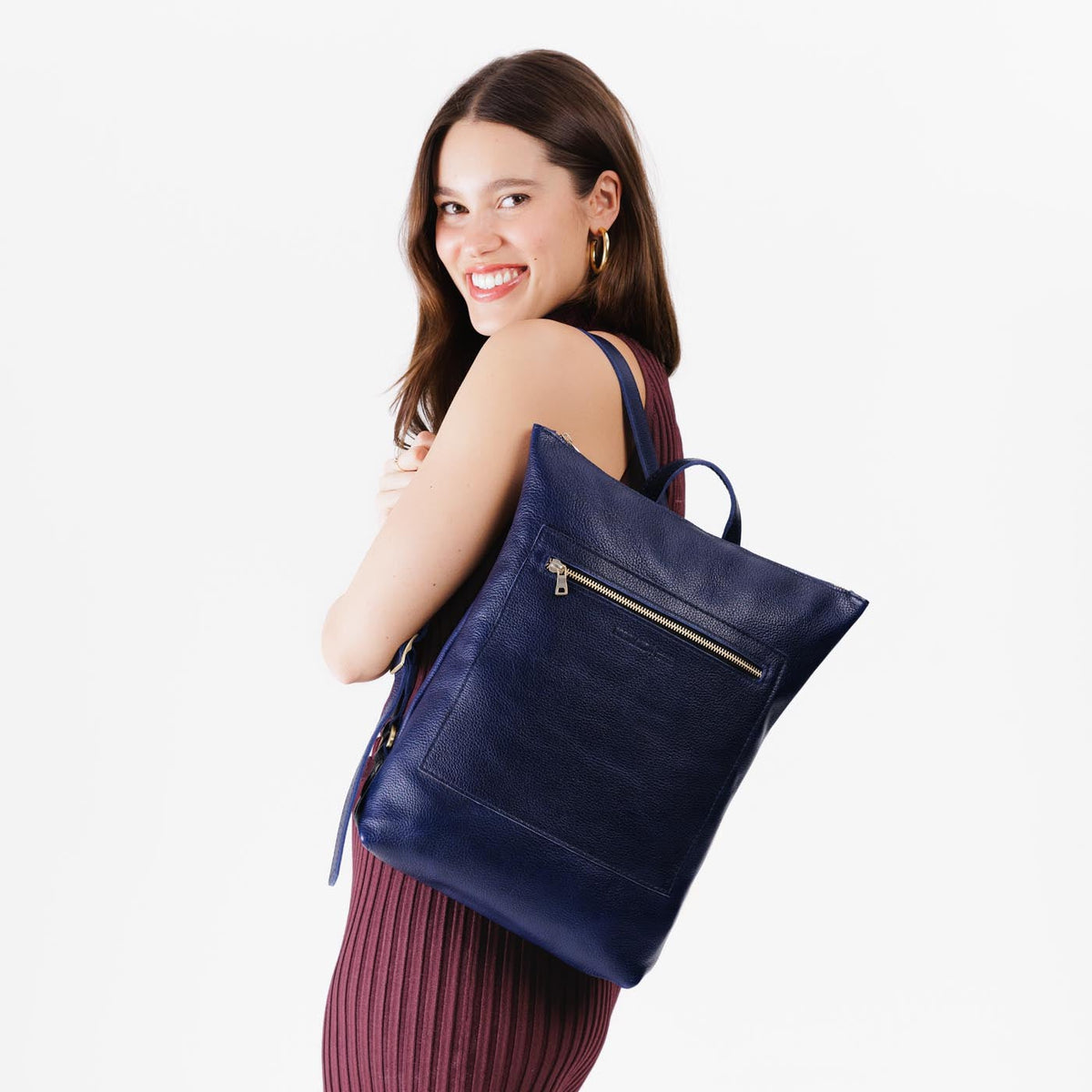 Cobalt | Rectangular slim leather backpack