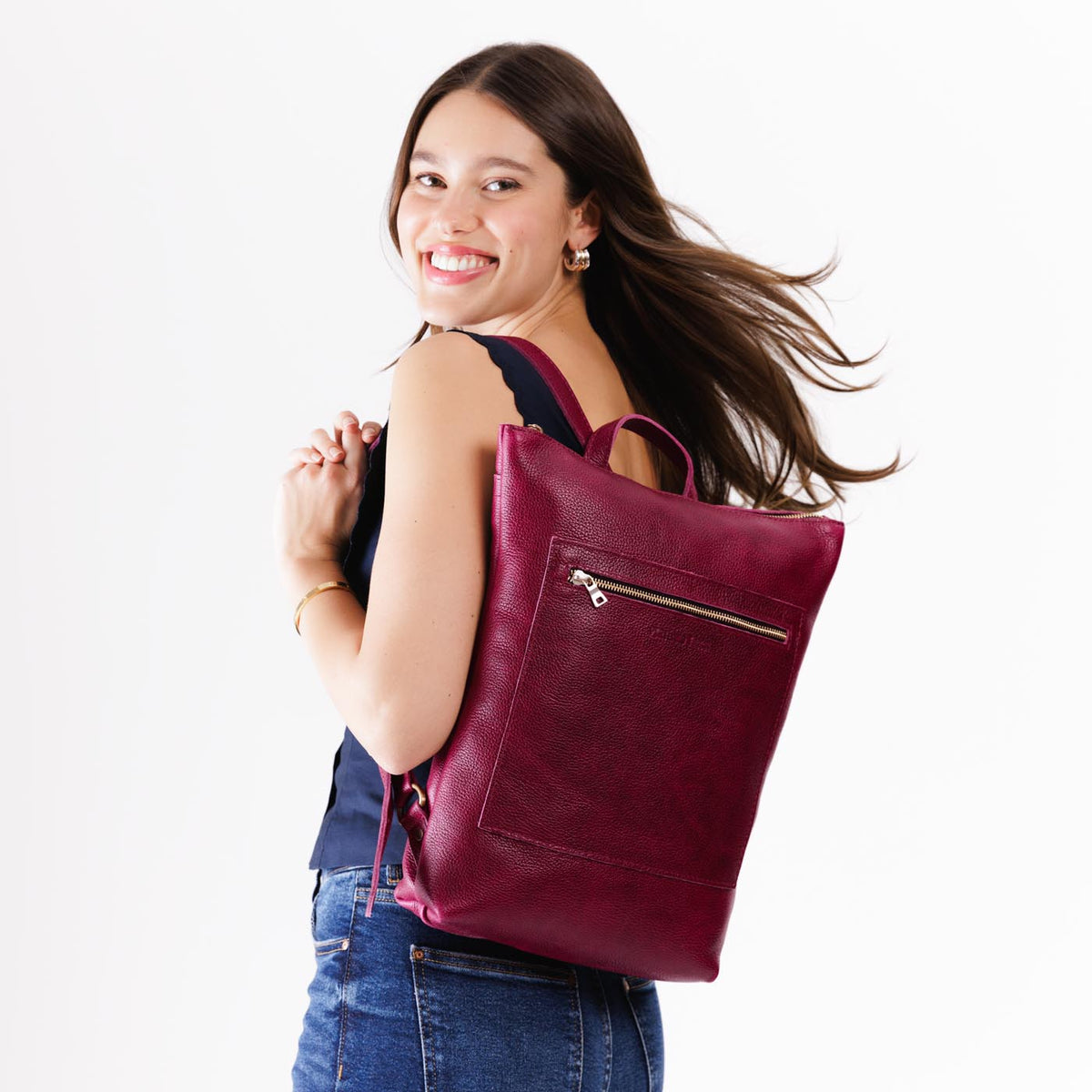 Orchid | Rectangular slim leather backpack