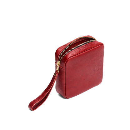 Chili Red | Square shaped pouch with zipper opening, wristlet, and front pocket