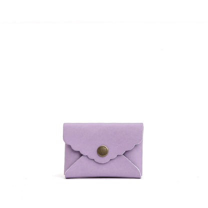 Lavender | Small leather wallet with scalloped edge
