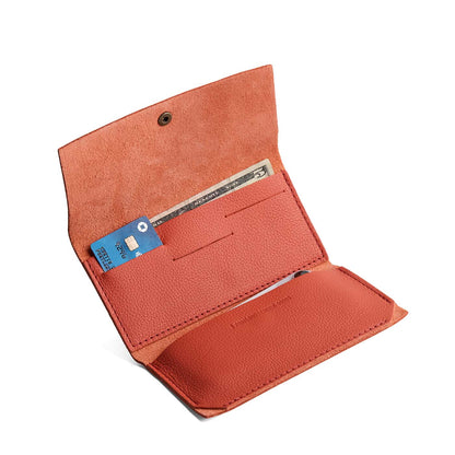 Coral | Leather wallet with snap closure open